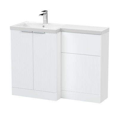 Hudson Reed Fluted Satin Grey 1100mm x 390mm Left Hand Combination Unit With Polymarble Basin