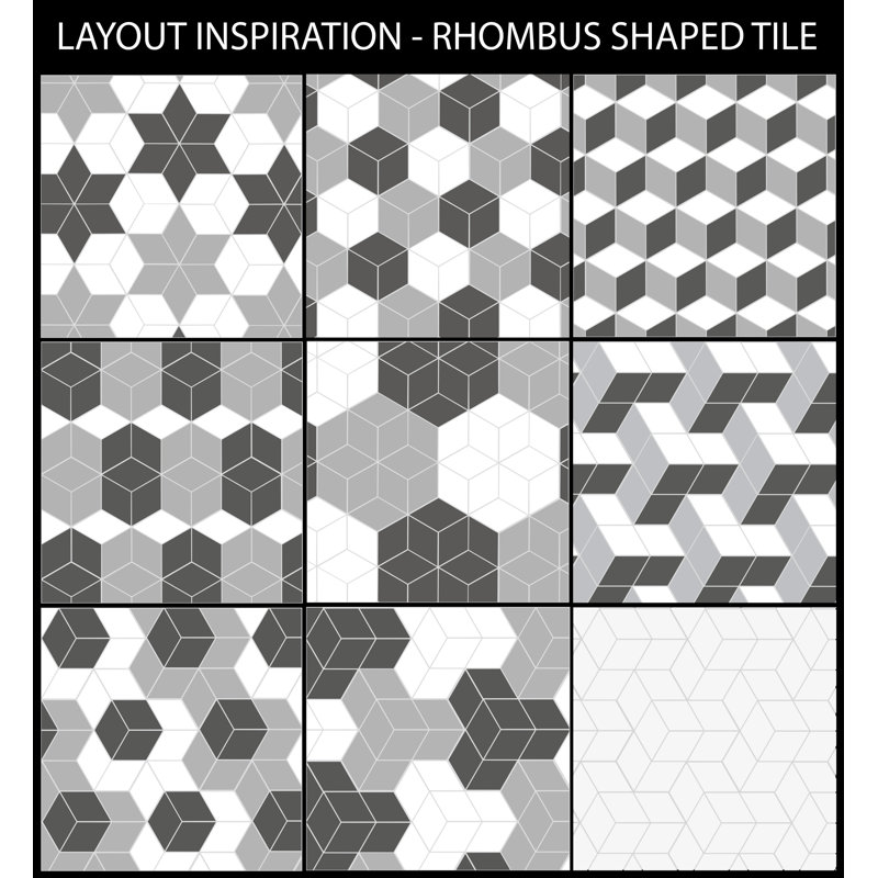 Rhombus Smooth 6" x 10" Porcelain Wall & Floor Tile, Black