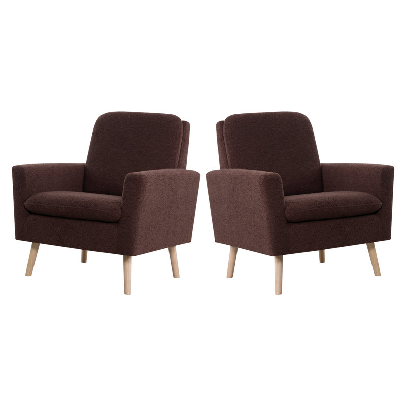 Vanetten Fleece Minimalist Accent Chair Set of 2, Brown Teddy Fleece