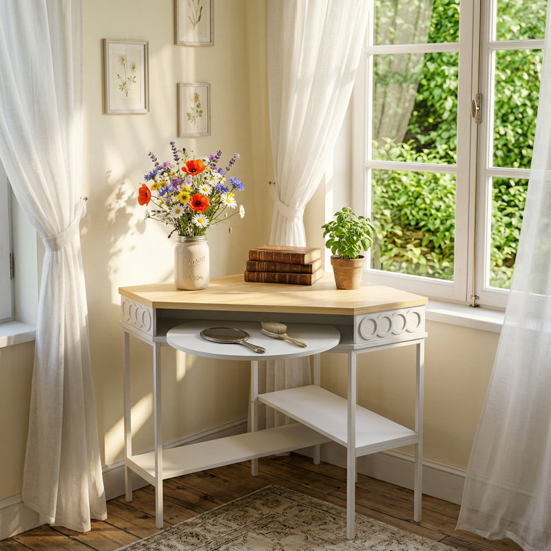 31.5"W X 31.5"D X 32.5"H Modern Corner Desk With Rotating Lift-Top & Dual-Shelf Storage