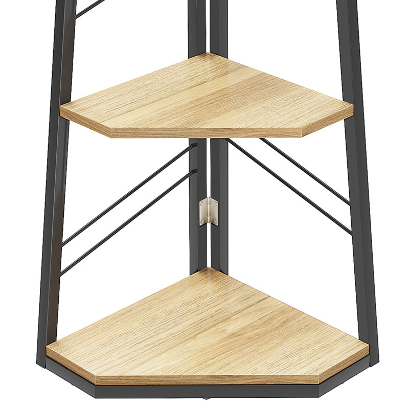 160 H × 35 W Corner Shelf Unit，Modern Ladder Shelving Unit, Natural Wood/Black