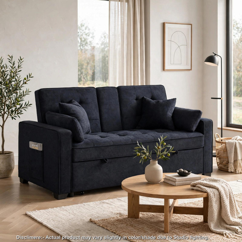 Oli Convertible Sleeper Loveseat, USB, 4 Throw Pillows, Gray Woven Fabric, Dark Gray Woven Fabric