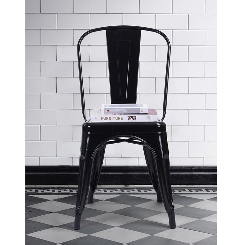 Holk 42cm H Metal Slat Back Stacking Side Chair, Black