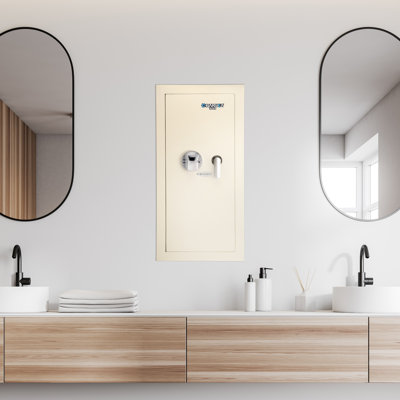 0.82 Cu Ft Left-Open Beige Biometric Wall Safe for Convenient Access