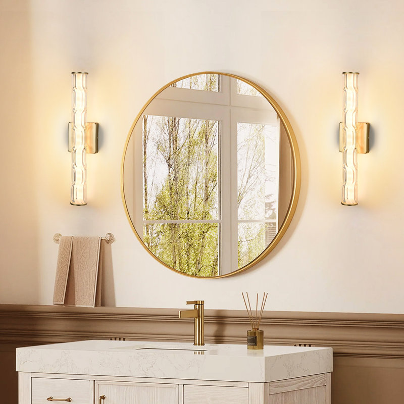 Applique murale dorée de 50 cm (19,7 po) pour salle de bain (lot de 2), cristal K9 amélioré, idéale pour la chambre, le salon et le coin d'escalier. Éclairage moderne avec miroir intégré.