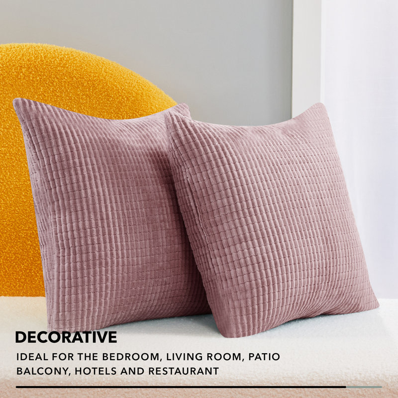 Deconov Ribbed Corduroy Square Throw Pillow Covers (Set of 2), 24" x 24", Pink