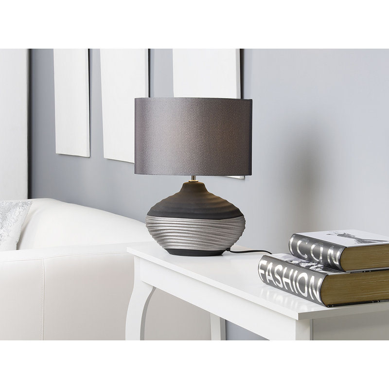 Delapena Ceramic Table Lamp, Black/Silver Base/Black Shade