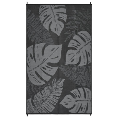 Outdoor Large Area Rug – Waterproof, Mark Resistant, Reversible Plastic Straw Mat – Modern Leaves Design, Portable Picnic Carpet