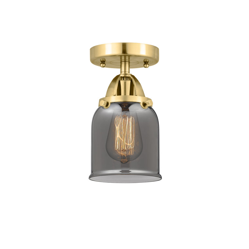 Glass Semi Flush Mount, 9.25" H x 5" W x 5" D, Plated Smoke, Satin Gold