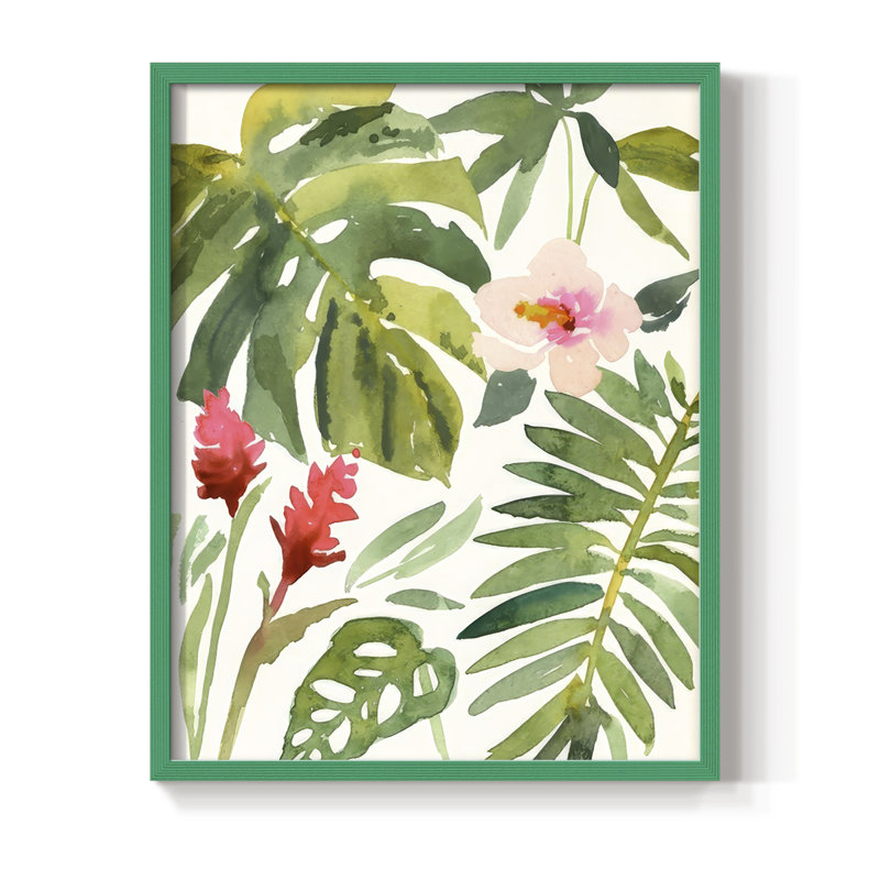 Tropical Farrago I, reproduction encadrée - bois massif, H 30 po x l 24 po, Vert