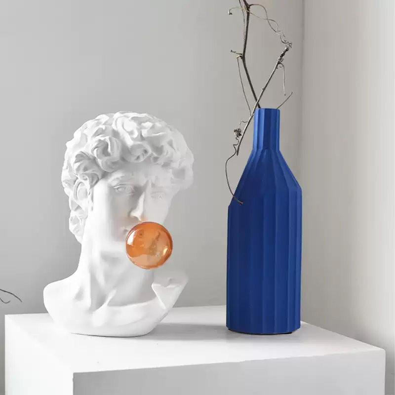 Sculpture Nordic Minimalist, Orange / blanc, 11.02" H x 7.48" W x 6.69" D
