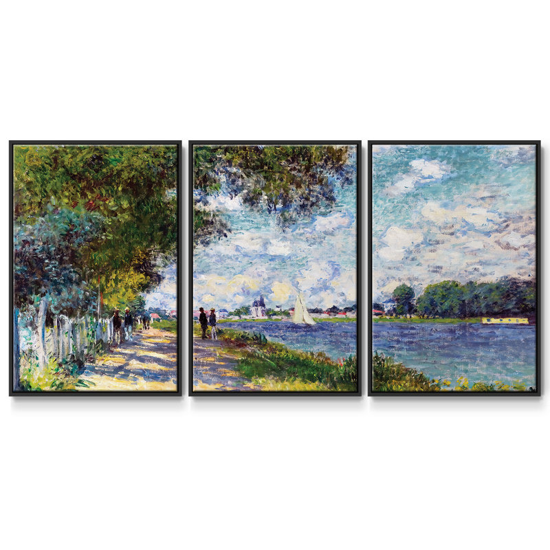 La seine à Argenteuil, 1875, reproduction sur toile 3 pièces, Noir