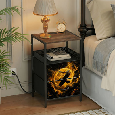 Table de chevet 2 tiroirs avec station de charge, table de chevet pour chambre avec ports USB et amp; Table de chevet noire Outlets Outlet