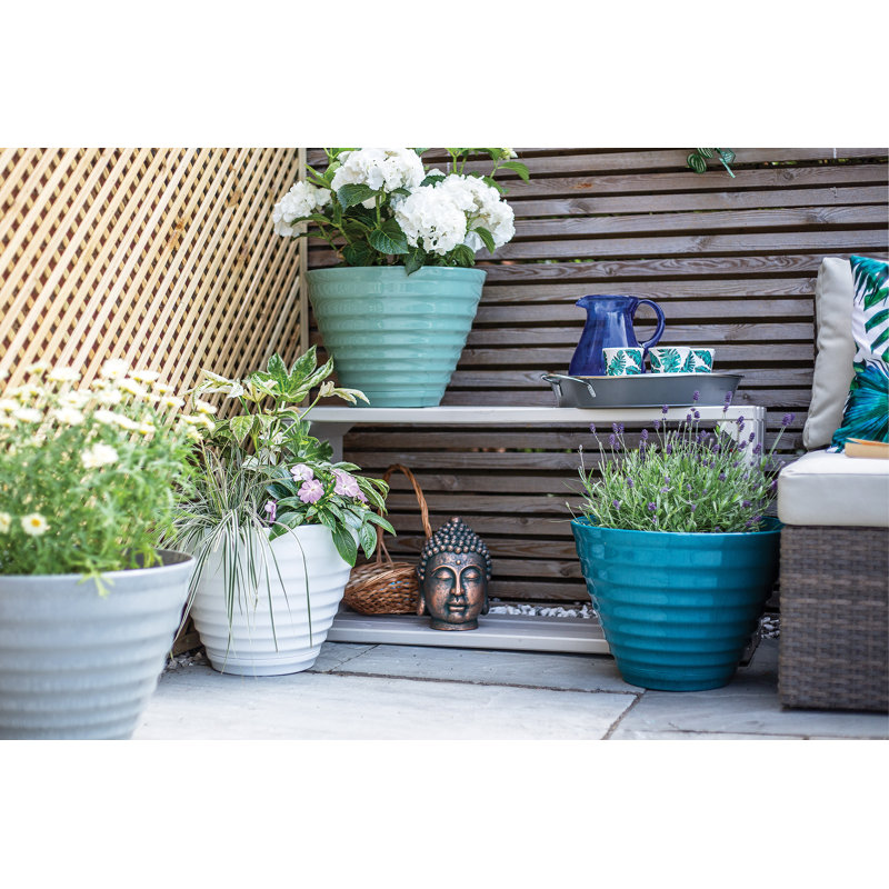 Norval Lightweight Recycled Plastic Garden Pot Planter Vale Planter with In-Built Saucer - L40 x W40 x H30 cm, Teal