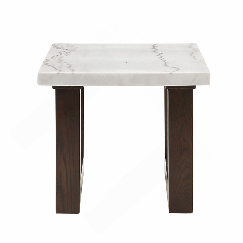 White Natural Marble Top & Espresso Finish End Table