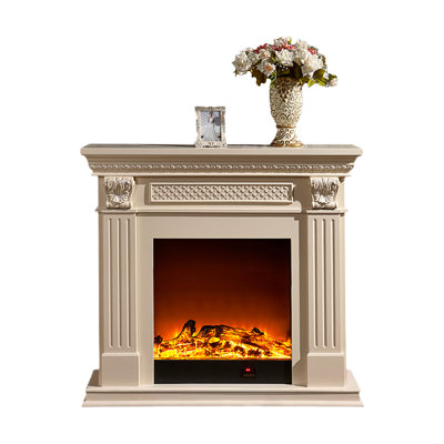Beige Solid Wood Freestanding Fireplace