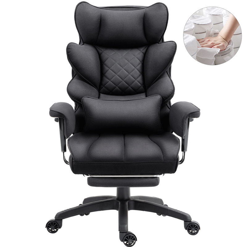 Big & Tall - Fauteuil de bureau en polyuréthane à haut dossier avec coussin à ressorts ensachés, accoudoirs réglables, soutien lombaire et repose-pieds