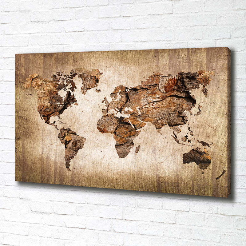 World Map Wood - Wrapped Canvas Print