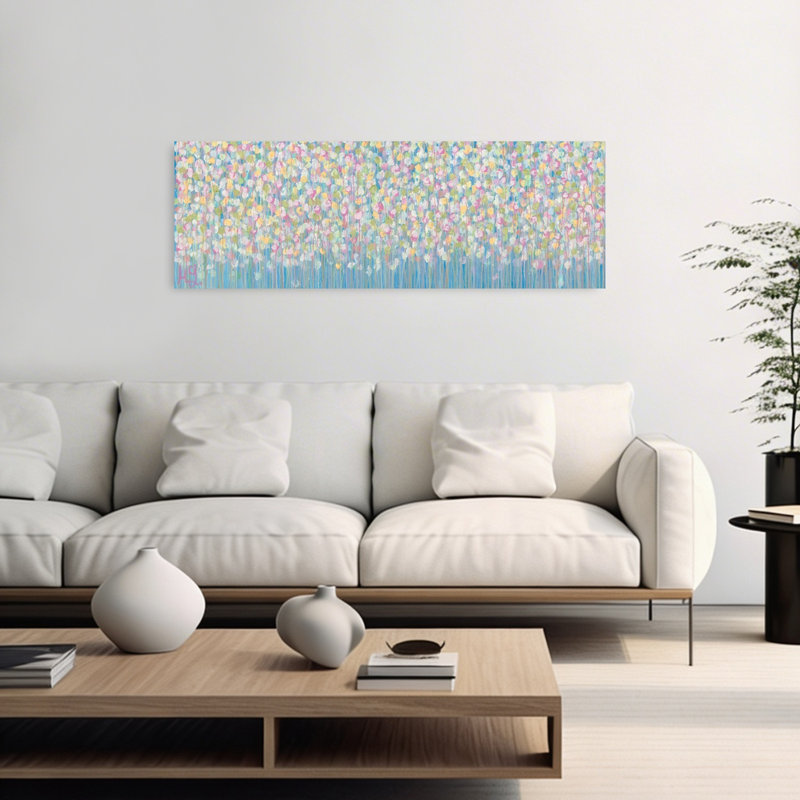 «Pastel Rain», art abstrait coloré délicat au printemps, H 48 po x l 16 po
