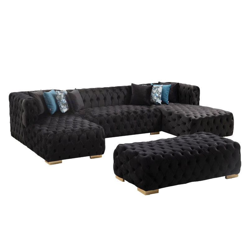 Canapé et méridienne Verble, Velours noir, Gold