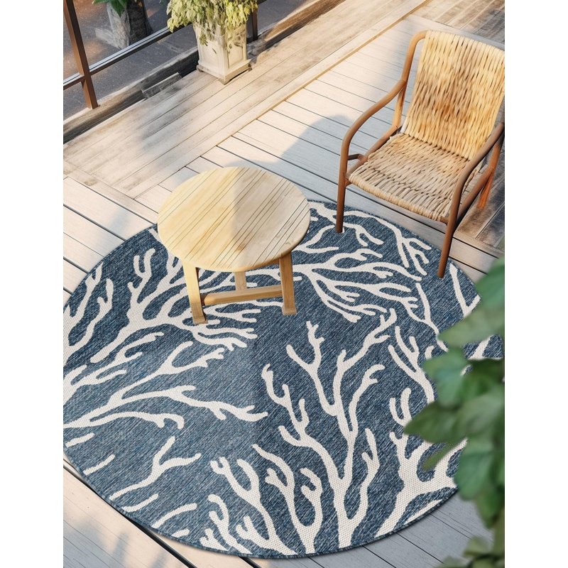 Tapis bleu contemporain Azilynn, Rond 3 pi 1 po