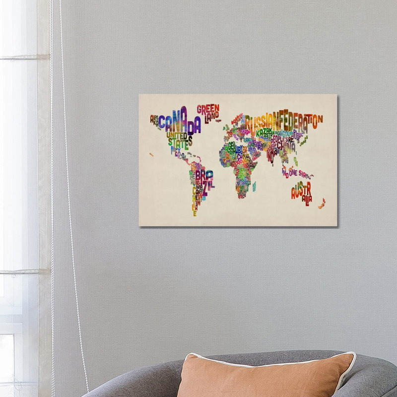Typographic Text World Map VIII by Michael Tompsett - Wrapped Canvas Print