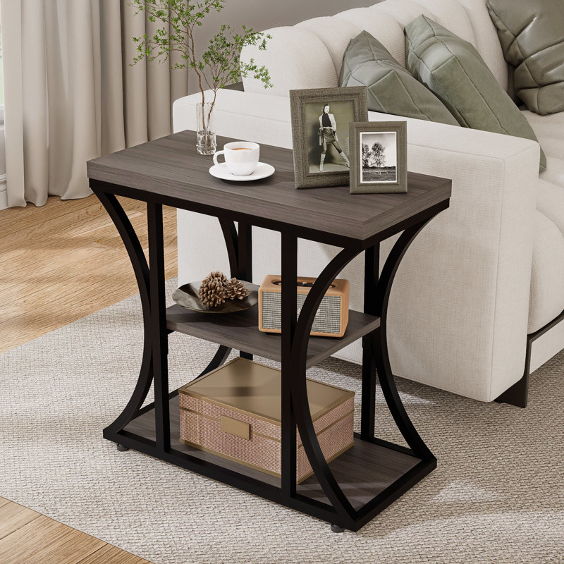 Table de bout à 3 niveaux avec tablettes de rangement, table d'appoint industrielle rustique pour le salon, Gray