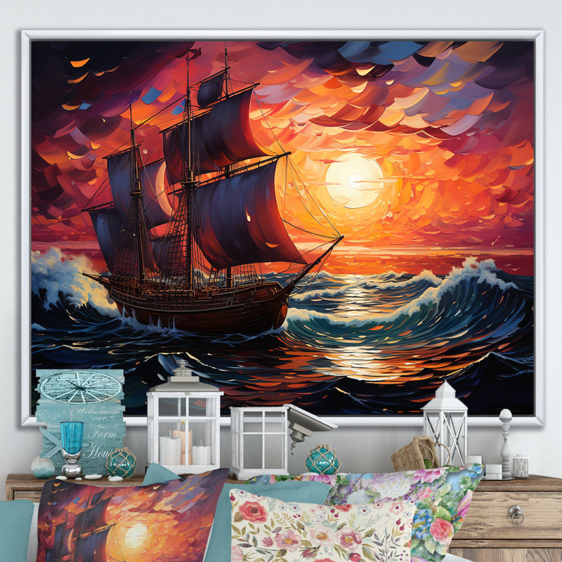 Bateau pirate au milieu de Legacy I - Bateau, art mural, Cadre flottant blanc, H 12 po x l 20 po x P 1 po