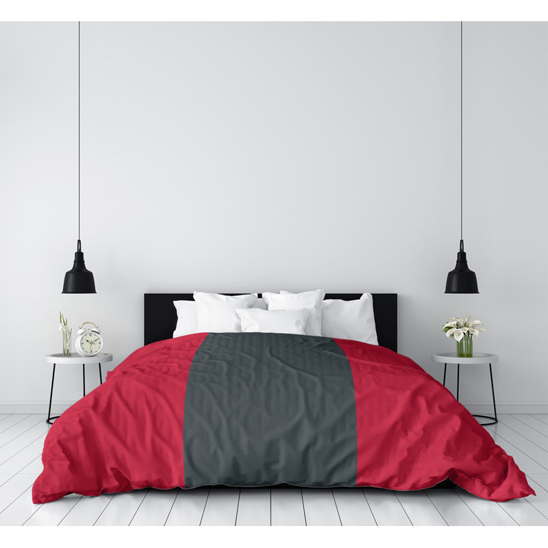Housse de couette réversible simple Las Vegas, Microfibre, Housse de couette simple TG, Rouge / gris acier / rouge