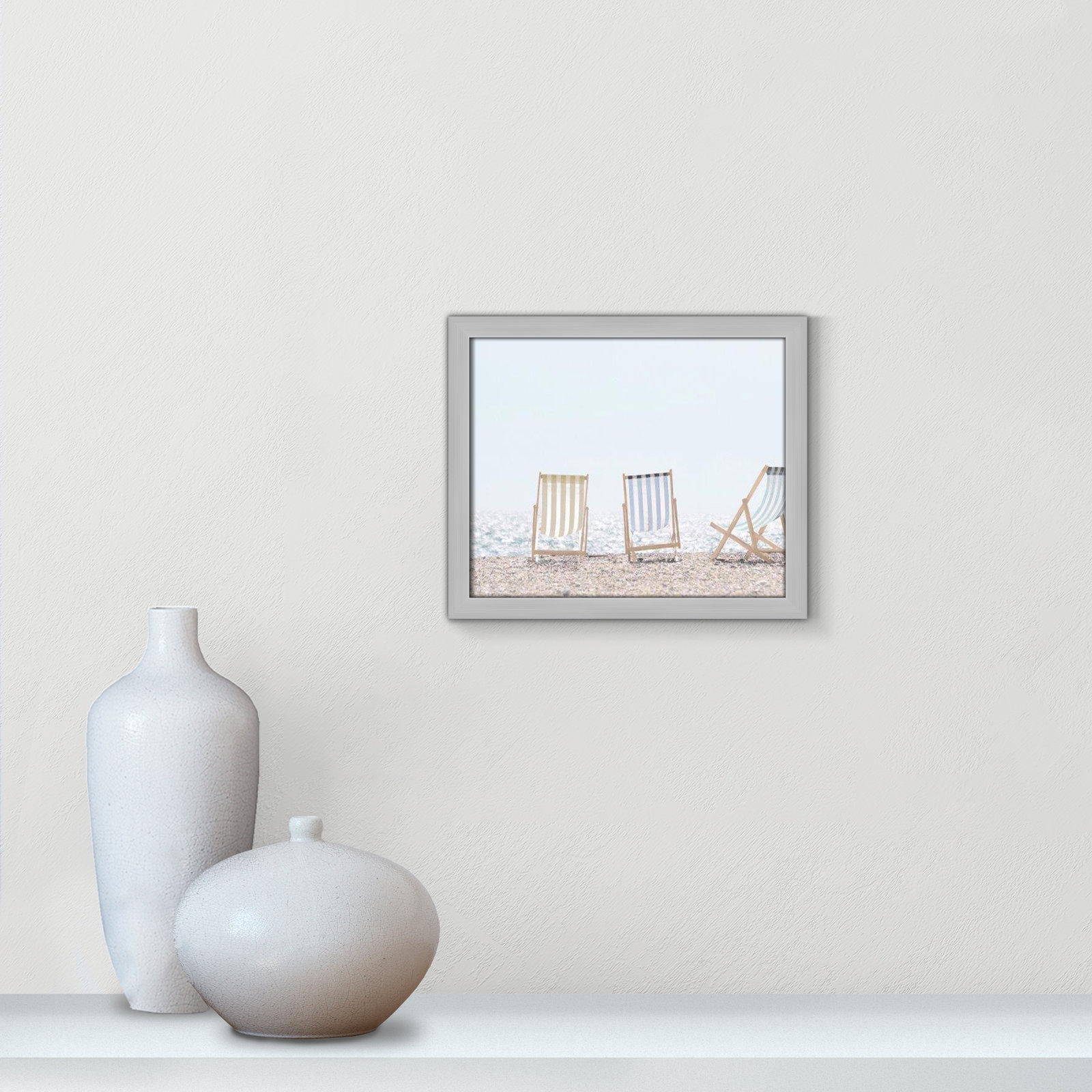 Beach Chairs Framed On Paper by Leah Straatsma Print, Matte Silver, 13" H x 15" W x 1.25" D