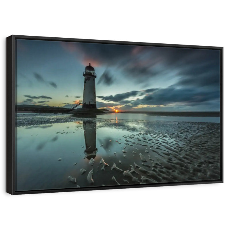 Phare de Point Of Ayr, 13 po x 9 po, Cadre flottant noir