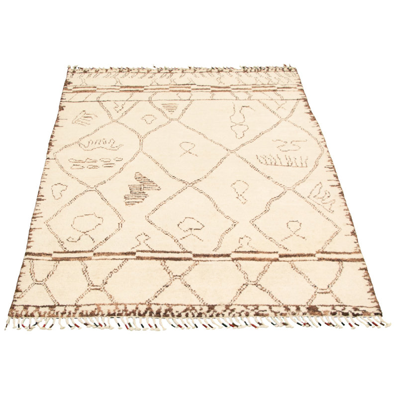 Tapis unique en laine noué à la main style ivoire marocain années 2010 de 5 pi x 8 pi 1 po Fjodor