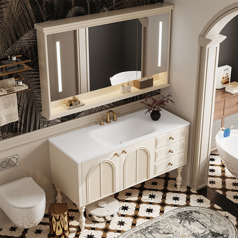 Armoire de salle de bain style rétro français, Blanc cassé