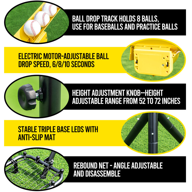 Baseball Soft Toss Machine With Rebound Net,Electric Motor Soft Toss Training System Hold Up To 8 Balls,Height And Speed Adjustable Baseball Pitching Machine