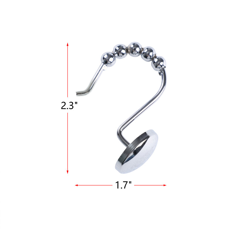 Polished Chrome Single Shower Curtain Hooks Set of 12