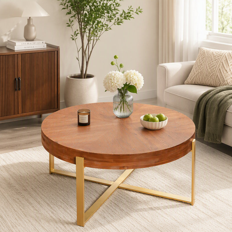 Table basse ronde rétro, L 33,86 po, Doré