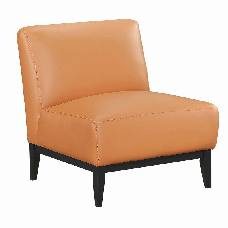 Fauteuil d'appoint rembourré en cuir avec dossier orange et dossier en bois massif, Orange