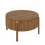 Table basse ronde à plateau relevable avec rangement dissimulé et conception cannelée en bois massif pour les salons modernes