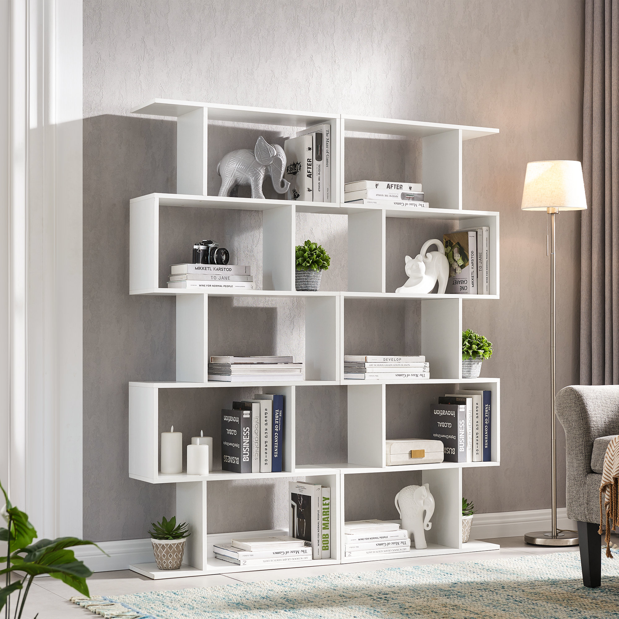 Latitude Run® 62.6" H Geometric Bookcase 5 Tier S-Shaped Room Divider Bookshelf & Reviews | Wayfair