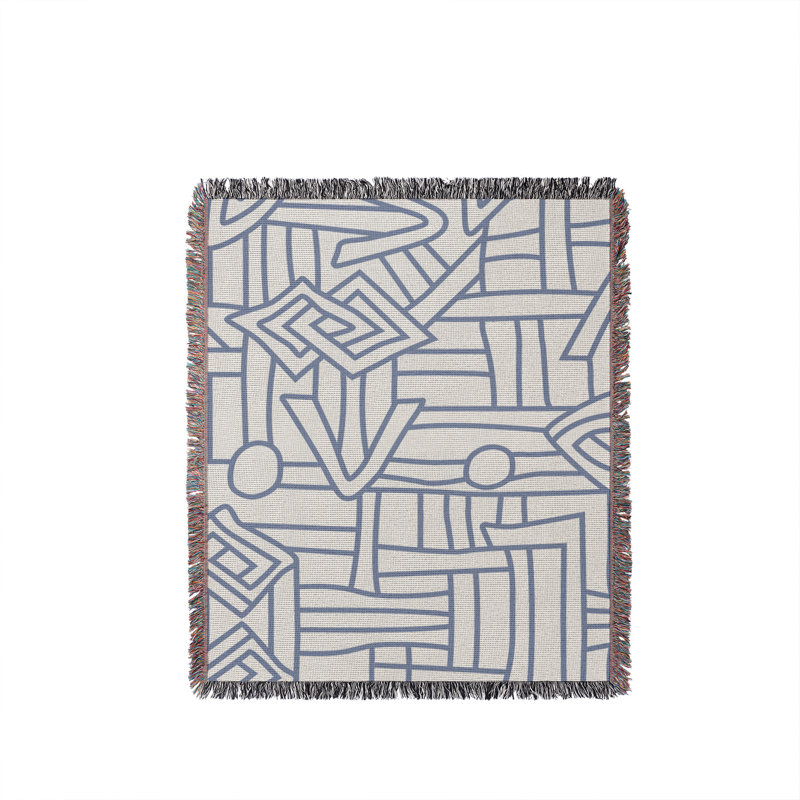 Jeté en coton Diof Abstract Pirnt, Simple, Light Blue