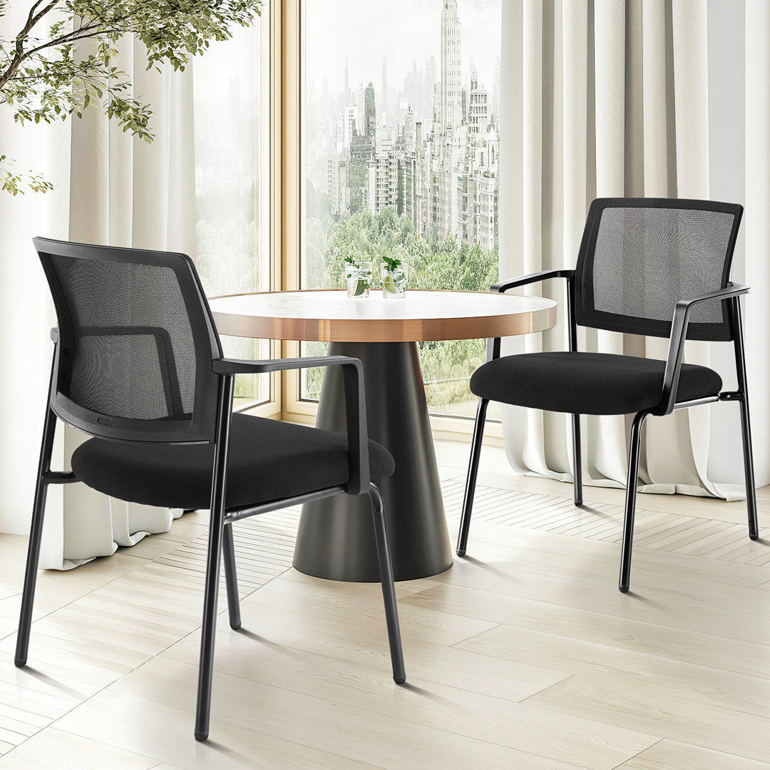 2 Pack Mesh Back Stacking Arm Chairs, Guest Reception Chairs, Ergonomic Office Chair with Armrests (Set of 2) Smugdesk.com Seat 