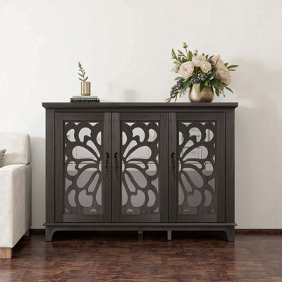 Dark Brown Mirrored Door Buffet Cabinet, Countertop Storage Sideboard with Adjustable Shelves (49.33"W x 15.55"D x 34.06"H)