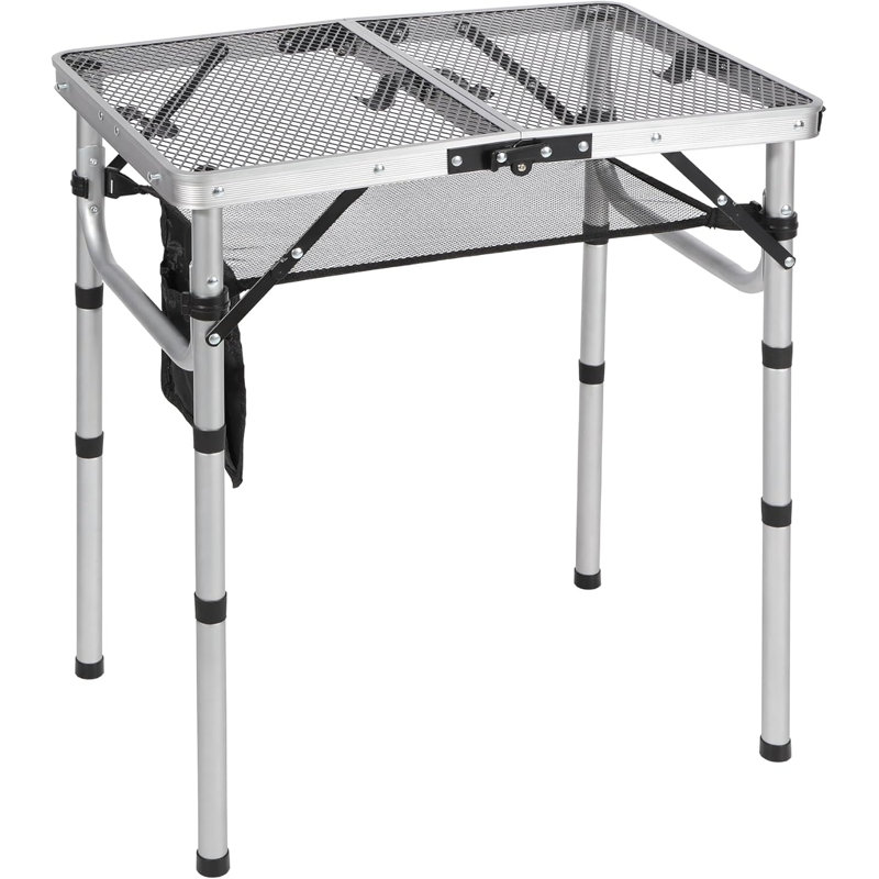 Table de barbecue pliante portative en fer de 24 po avec 4 hauteurs réglables, petite table d'appoint de patio en métal résistante à la chaleur et support de barbecue pour la cour arrière, argent