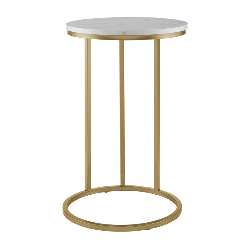 Agatha End Table, Faux White/Gold