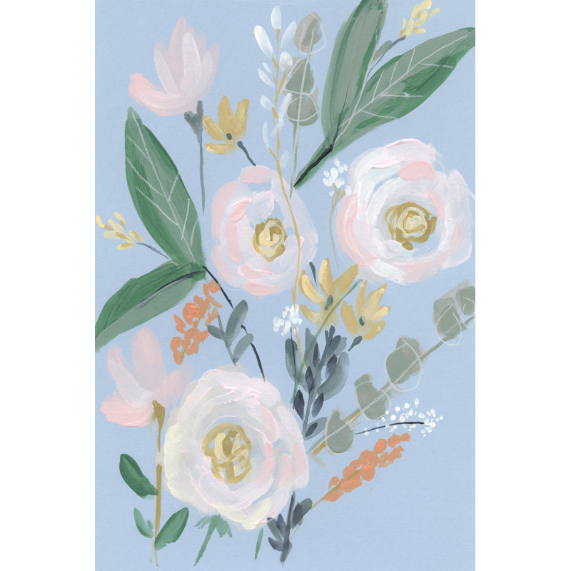 Spring Bouquet on Blue II by Jennifer Goldberger - Painting, 122cm H x 81cm W, Wrapped Canvas