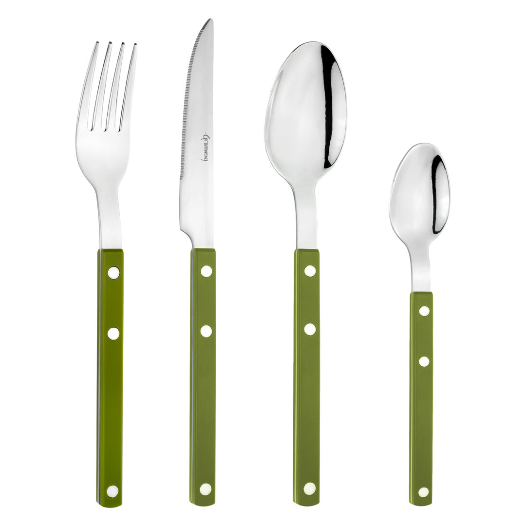 Grunwerg Bistro Cutlery, 24 Piece Set, 18/0 Stainless Steel, Riveted Handle