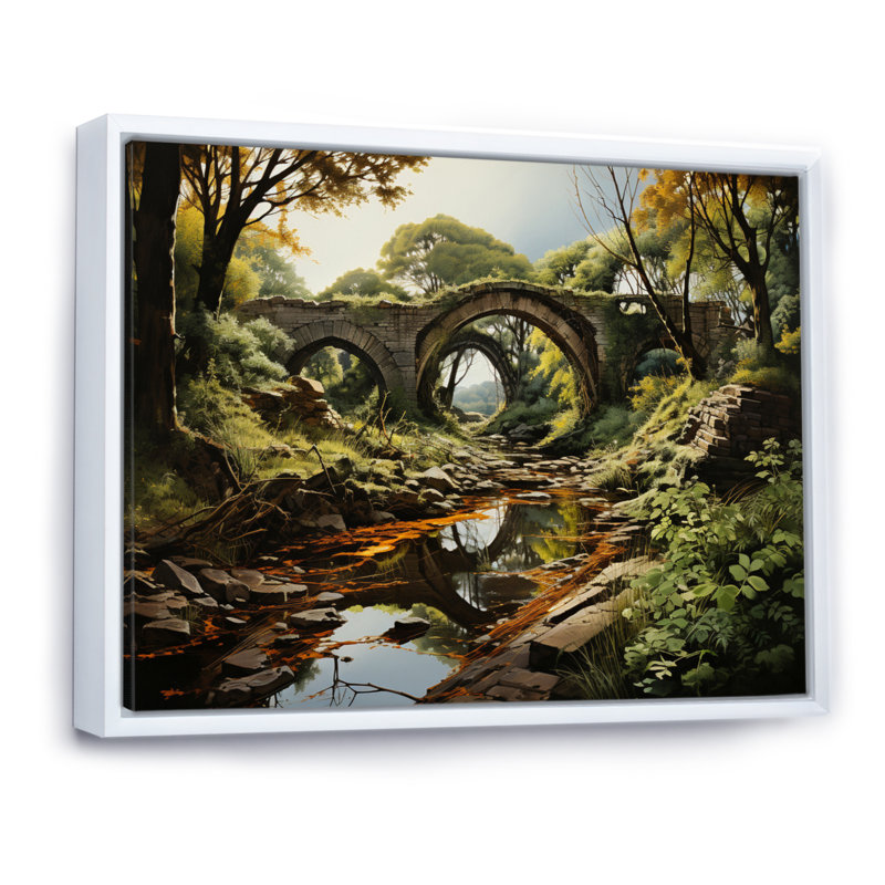 «Countryside the Old Bridge I», reproduction sur toile, H 34 po x l 44 po x P 1,5 po, Cadre flottant blanc