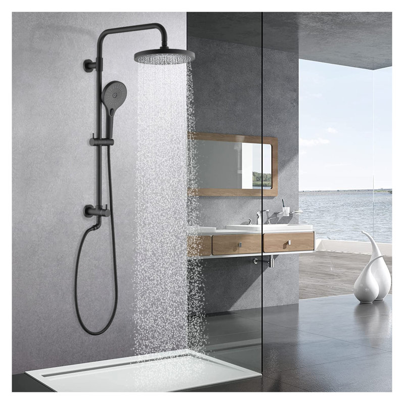 Pomme de douche à pluie 8 po avec système de douche à main - Ensemble de douche double mat noir à 3 réglages avec barre coulissante réglable