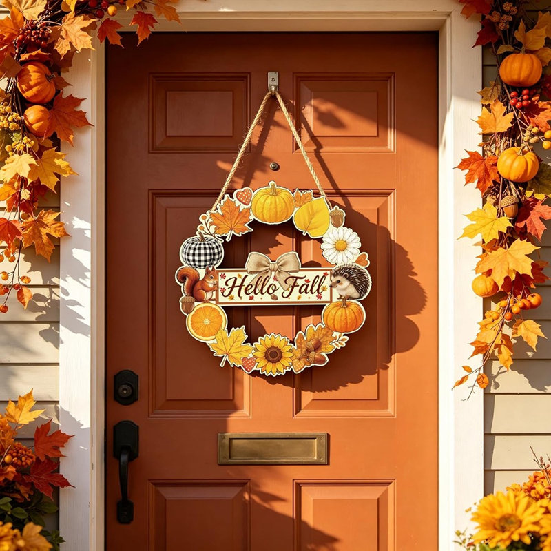 Panneau de porte en bois Hello Autumn