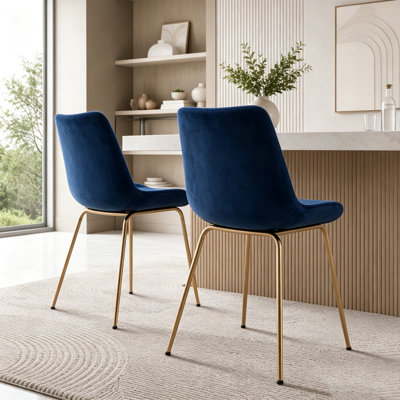 Ensemble 2 pièces de chaises de salle à manger en velours avec pieds plaqués or